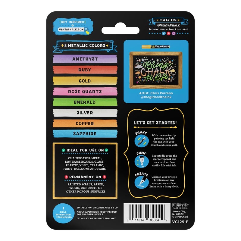 VersaChalk Metallic Liquid Chalk Markers, Set of 8-3mm Tip - Image 2